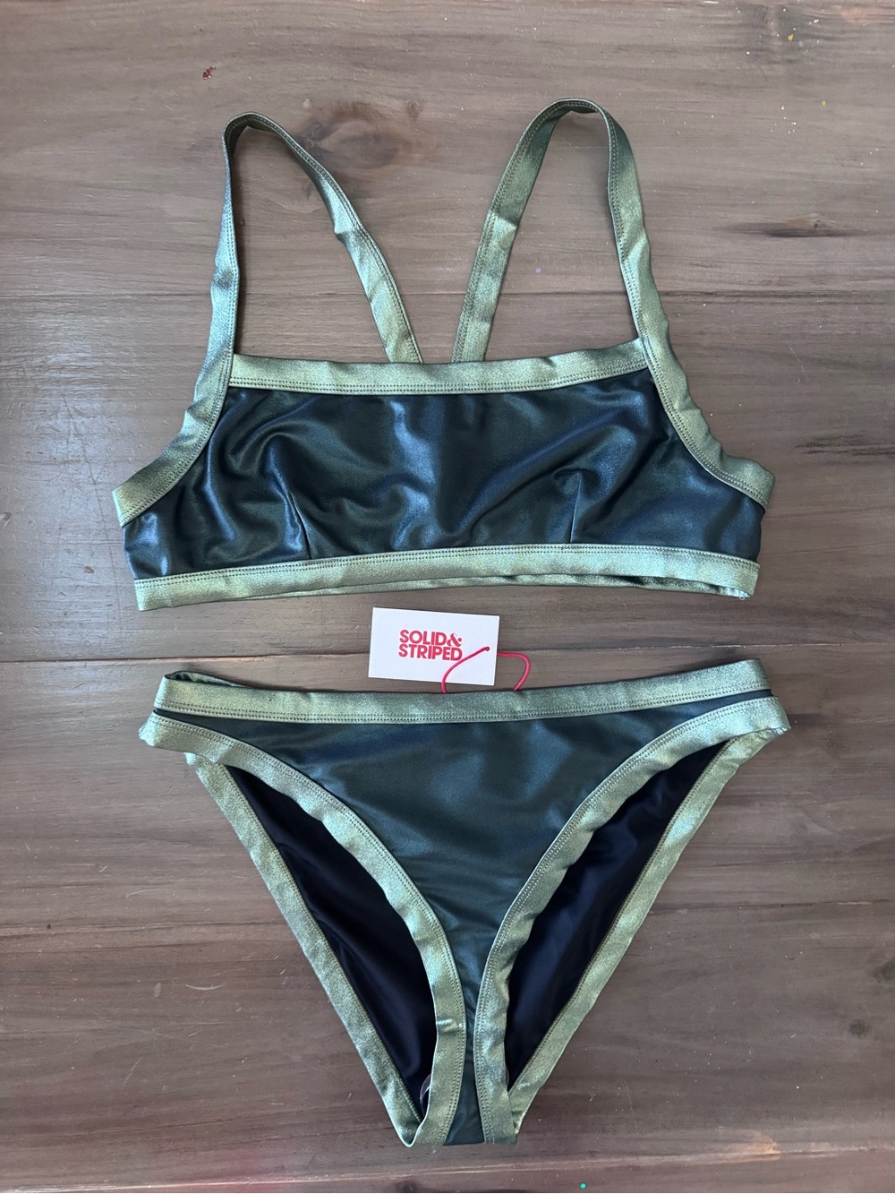 Solid & Striped Scottie Bikini Set Women’s L/XL Metallic Green/Dark Green
